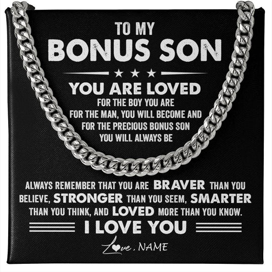 Personalized To My Bonus Son Necklace From Stepmother Father Cuban Chain You Are Loved Stepson Birthday Graduation Christmas Customized Gift Box Message Card