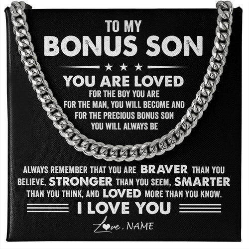 Personalized To My Bonus Son Necklace From Stepmother Father Cuban Chain You Are Loved Stepson Birthday Graduation Christmas Customized Gift Box Message Card