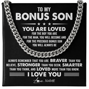 Personalized To My Bonus Son Necklace From Stepmother Father Cuban Chain You Are Loved Stepson Birthday Graduation Christmas Customized Gift Box Message Card