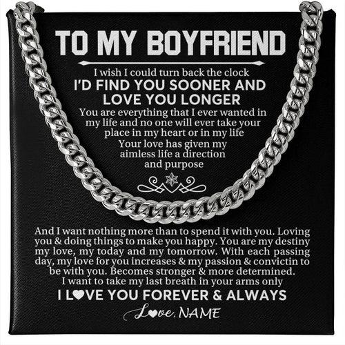 Personalized To My Boyfriend Cuban Necklace I'd Find You Sooner Love You Longer Boyfriend Birthday Anniversary Day Christmas Customized Gift Box Message Card