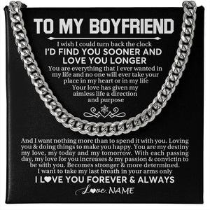 Personalized To My Boyfriend Cuban Necklace I'd Find You Sooner Love You Longer Boyfriend Birthday Anniversary Day Christmas Customized Gift Box Message Card