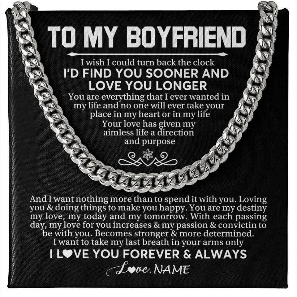 Personalized To My Boyfriend Cuban Necklace I'd Find You Sooner Love You Longer Boyfriend Birthday Anniversary Day Christmas Customized Gift Box Message Card