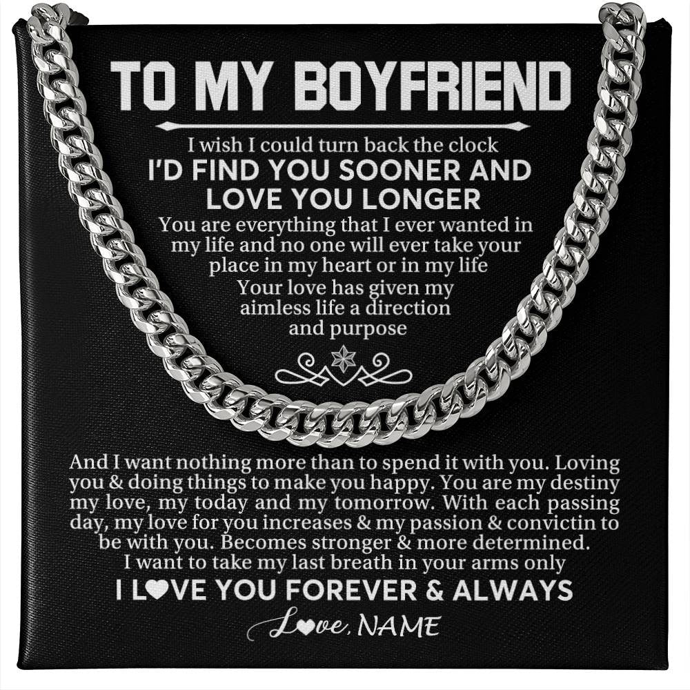 Personalized To My Boyfriend Cuban Necklace I'd Find You Sooner Love You Longer Boyfriend Birthday Anniversary Day Christmas Customized Gift Box Message Card