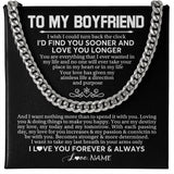 Personalized To My Boyfriend Cuban Necklace I'd Find You Sooner Love You Longer Boyfriend Birthday Anniversary Day Christmas Customized Gift Box Message Card