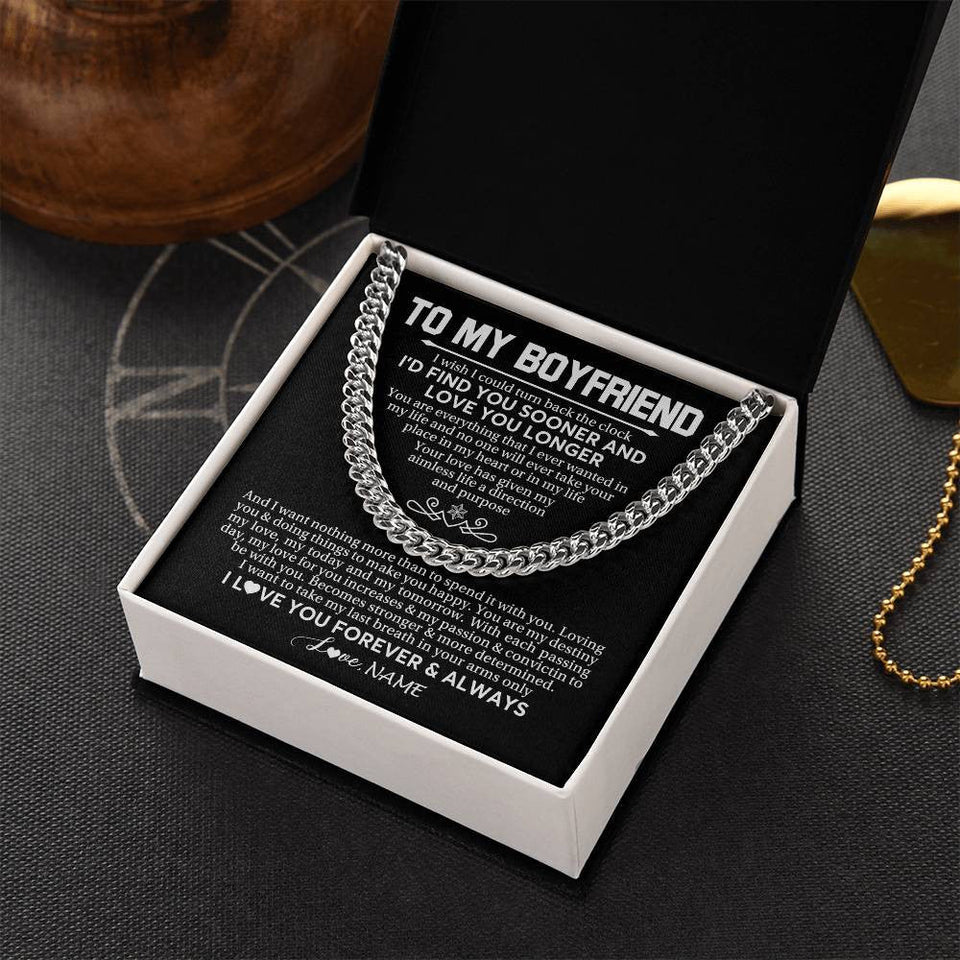 Personalized To My Boyfriend Cuban Necklace I'd Find You Sooner Love You Longer Boyfriend Birthday Anniversary Day Christmas Customized Gift Box Message Card