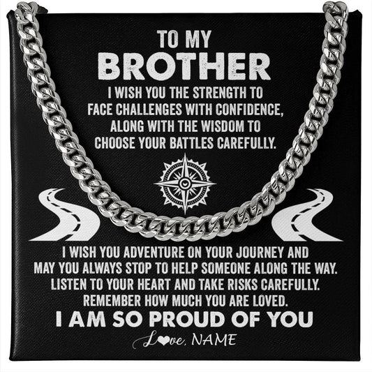 Personalized To My Brother Cuban Necklace From Sister I Wish You The Strength Brother Birthday Graduation Inspirational Customized Gift Box Message Card