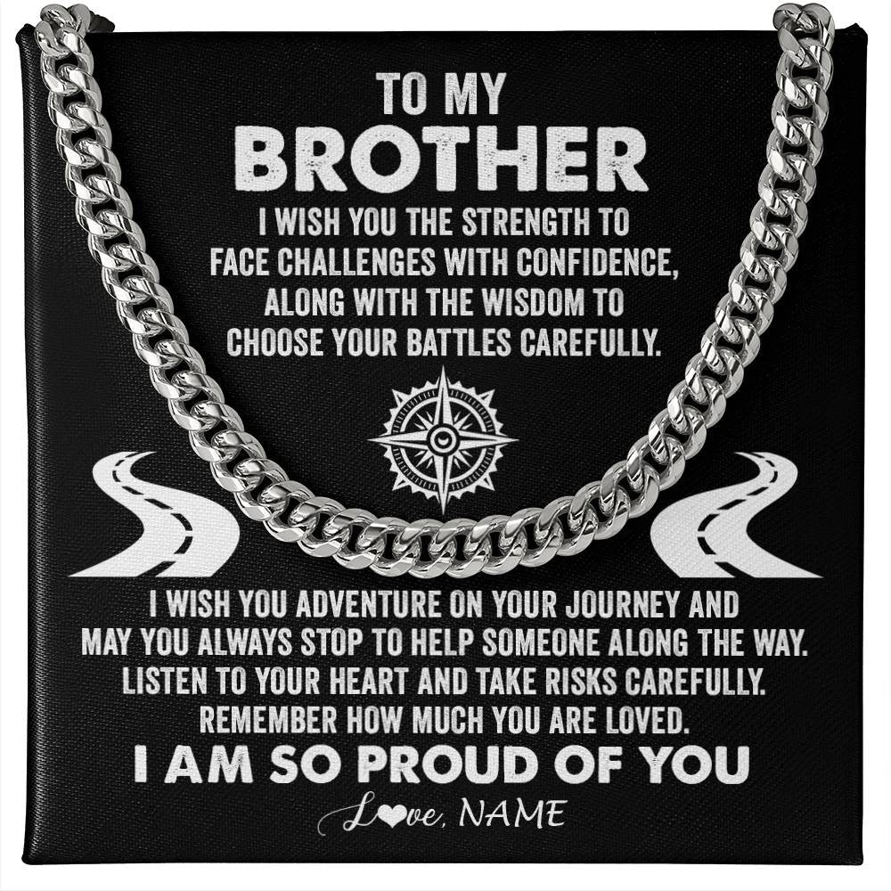 Personalized To My Brother Cuban Necklace From Sister I Wish You The Strength Brother Birthday Graduation Inspirational Customized Gift Box Message Card