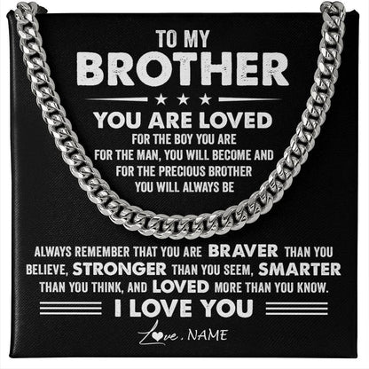 Personalized To My Brother Necklace From Sister Cuban Chain You Are Loved Gifts For Brother Birthday Graduation Christmas Customized Gift Box Message Card