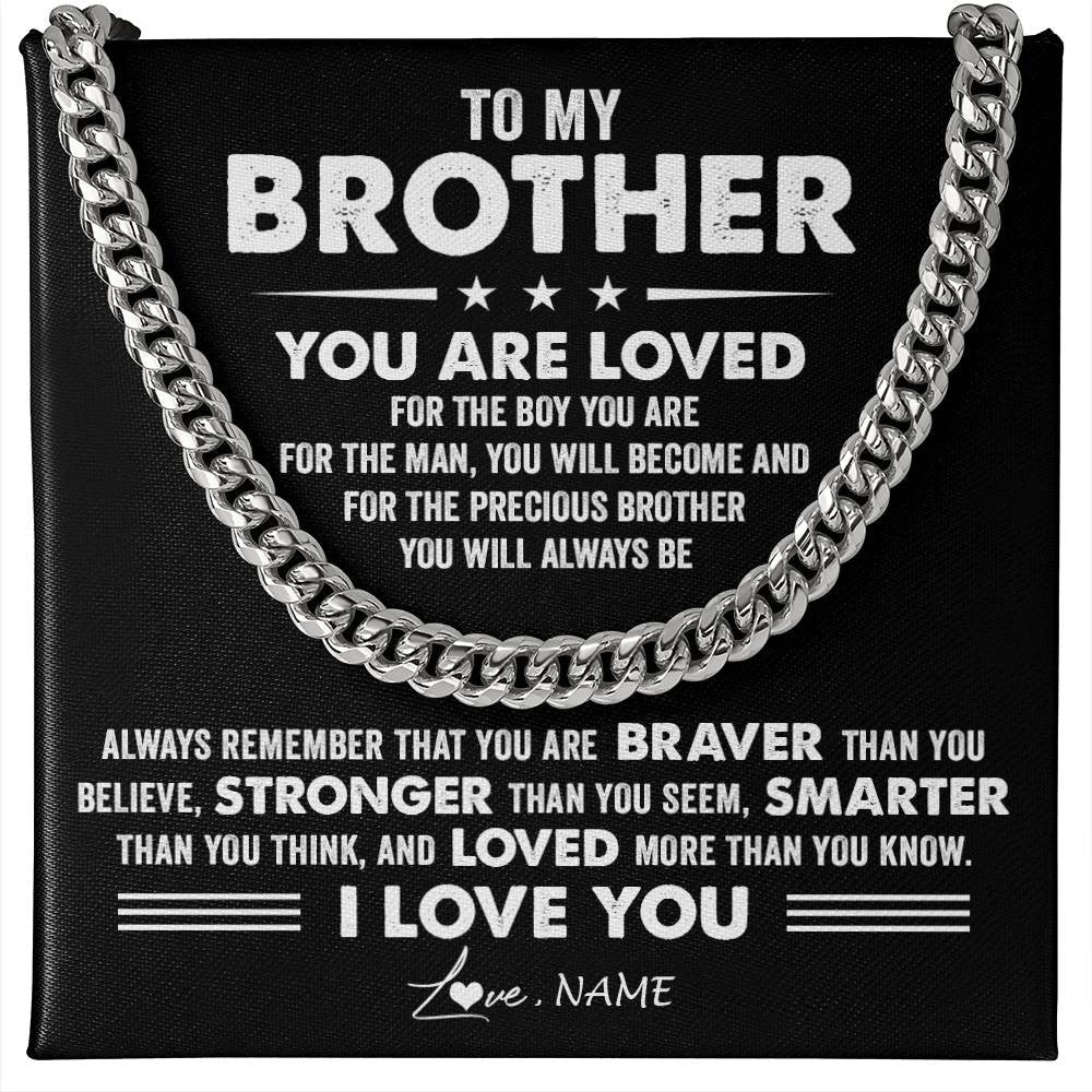 Personalized To My Brother Necklace From Sister Cuban Chain You Are Loved Gifts For Brother Birthday Graduation Christmas Customized Gift Box Message Card