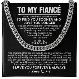 Personalized To My Fiancé Cuban Necklace  I'd Find You Sooner Love You Longer Fiancé Birthday Anniversary Day Christmas Customized Gift Box Message Card