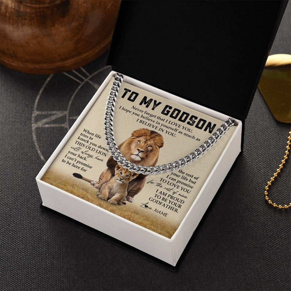 Personalized To My Godson Cuban Necklace From Godfather Never Forget That I Love You Lion Godson Birthday Graduation Christmas Customized Gift Box Message Card
