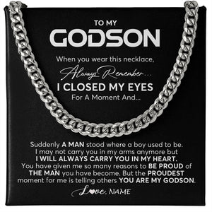 Personalized To My Godson Cuban Necklace From Godmother Uncle Aunt I Closed My Eyes Suddenly A Man Godson Birthday Christmas Customized Gift Box Message Card