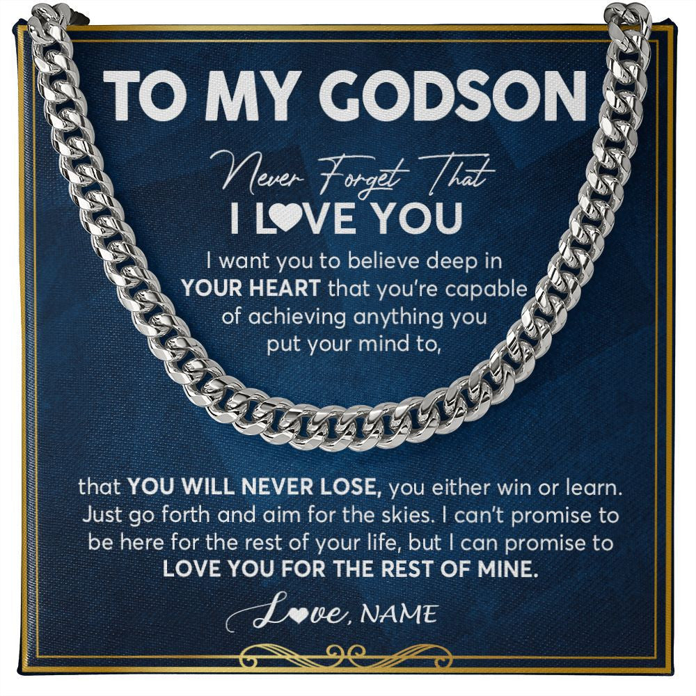 Personalized To My Godson Cuban Necklace From Godmother Uncle Aunt Never Forget That I Love You Godson Birthday Christmas Customized Gift Box Message Card