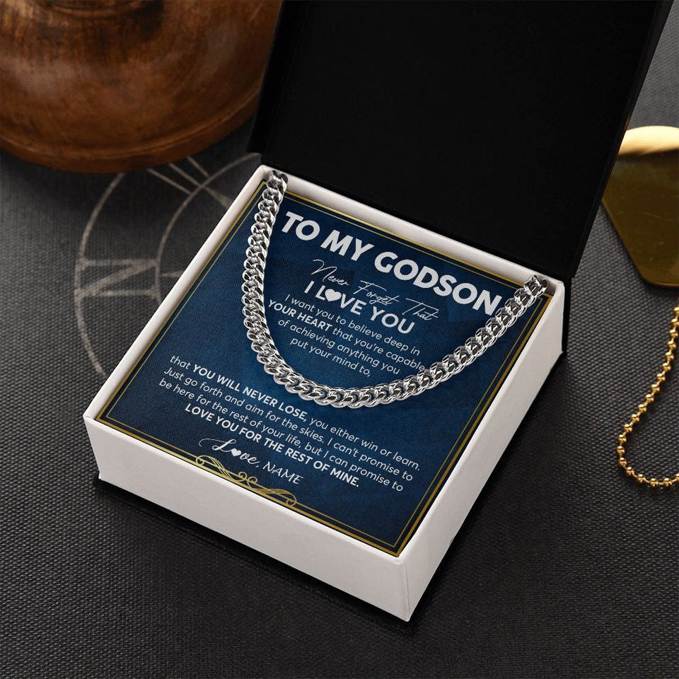 Personalized To My Godson Cuban Necklace From Godmother Uncle Aunt Never Forget That I Love You Godson Birthday Christmas Customized Gift Box Message Card