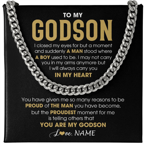 Personalized To My Godson Cuban Necklace From Godmother Uncle Aunt Proud Of The Man Godson Birthday Graduation Christmas Customized Gift Box Message Card