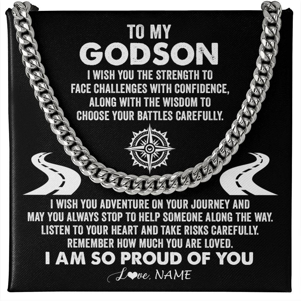 Personalized To My Godson Cuban Necklace From Uncle Aunt I Wish You The Strength Godchild Birthday Graduation Inspirational Customized Gift Box Message Card