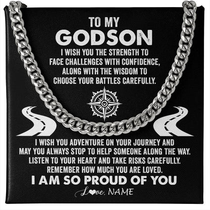 Personalized To My Godson Cuban Necklace From Uncle Aunt I Wish You The Strength Godchild Birthday Graduation Inspirational Customized Gift Box Message Card
