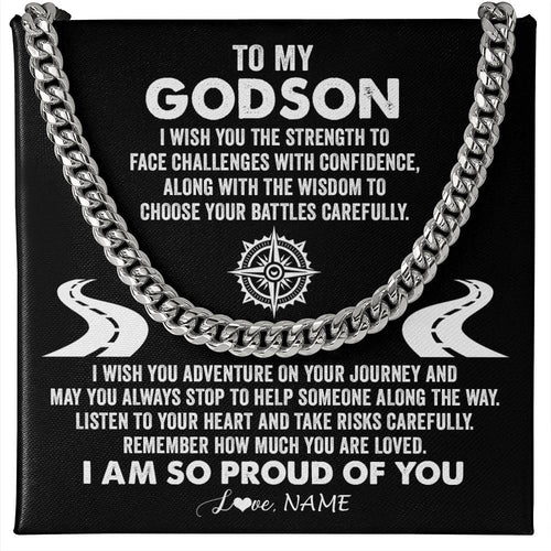 Personalized To My Godson Cuban Necklace From Uncle Aunt I Wish You The Strength Godchild Birthday Graduation Inspirational Customized Gift Box Message Card