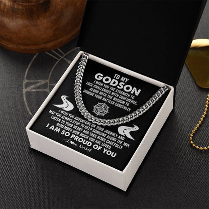 Personalized To My Godson Cuban Necklace From Uncle Aunt I Wish You The Strength Godchild Birthday Graduation Inspirational Customized Gift Box Message Card