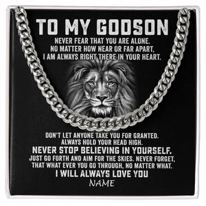 Personalized To My Godson Cuban Necklace From Uncle Aunt Never Fear That You Are Alone Lion Godson Birthday Christmas Customized Gift Box Message Card