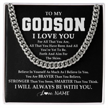 Personalized To My Godson Necklace Cuban From Godmother Uncle Aunt Believe In Yourself Godson Birthday Christmas Customized Gift Box Message Card
