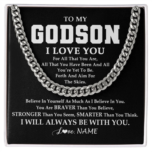 Personalized To My Godson Necklace Cuban From Godmother Uncle Aunt Believe In Yourself Godson Birthday Christmas Customized Gift Box Message Card