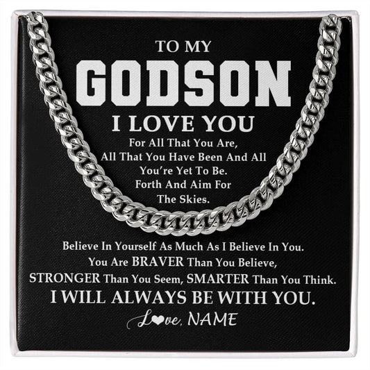 Personalized To My Godson Necklace Cuban From Godmother Uncle Aunt Believe In Yourself Godson Birthday Christmas Customized Gift Box Message Card