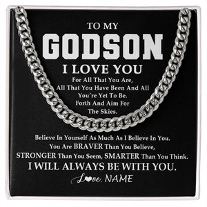 Personalized To My Godson Necklace Cuban From Godmother Uncle Aunt Believe In Yourself Godson Birthday Christmas Customized Gift Box Message Card