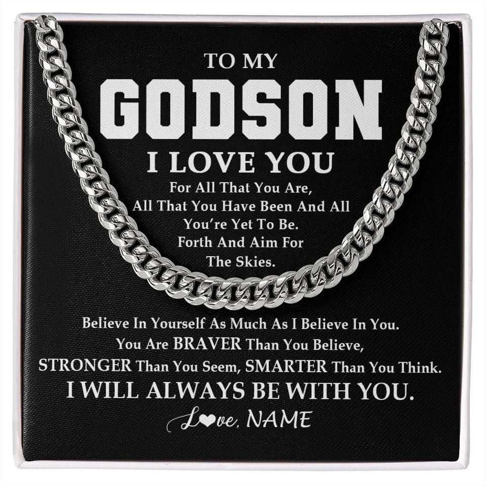 Personalized To My Godson Necklace Cuban From Godmother Uncle Aunt Believe In Yourself Godson Birthday Christmas Customized Gift Box Message Card