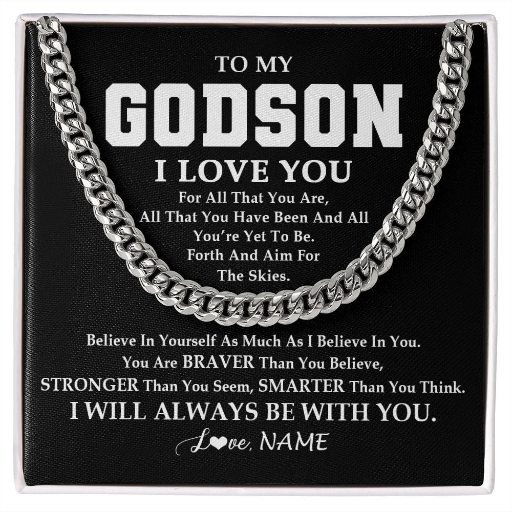 Personalized To My Godson Necklace Cuban From Godmother Uncle Aunt Believe In Yourself Godson Birthday Christmas Customized Gift Box Message Card