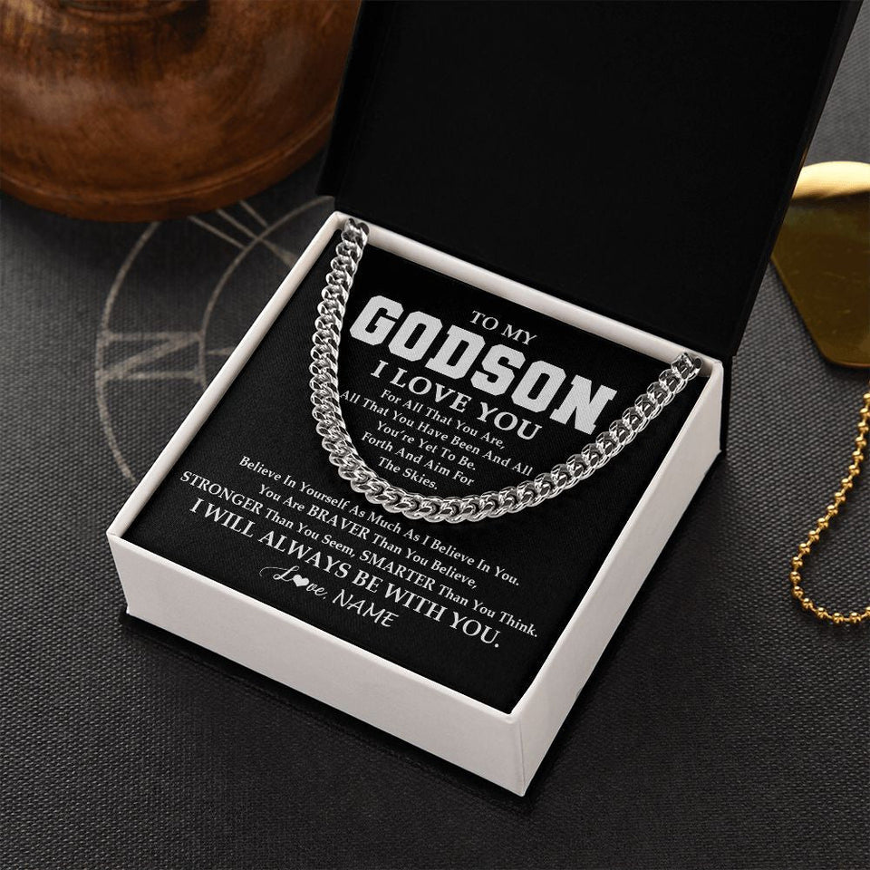 Personalized To My Godson Necklace Cuban From Godmother Uncle Aunt Believe In Yourself Godson Birthday Christmas Customized Gift Box Message Card