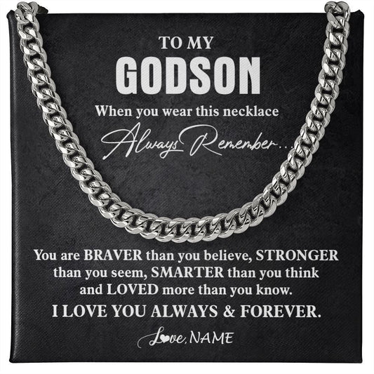 Personalized To My Godson Necklace Cuban From Godmother Uncle Aunt You Are Braver Stronger Godson Birthday Christmas Customized Gift Box Message Card