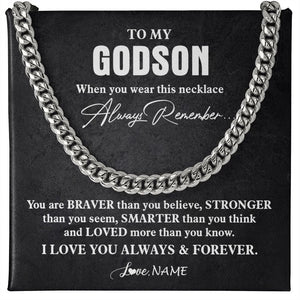 Personalized To My Godson Necklace Cuban From Godmother Uncle Aunt You Are Braver Stronger Godson Birthday Christmas Customized Gift Box Message Card