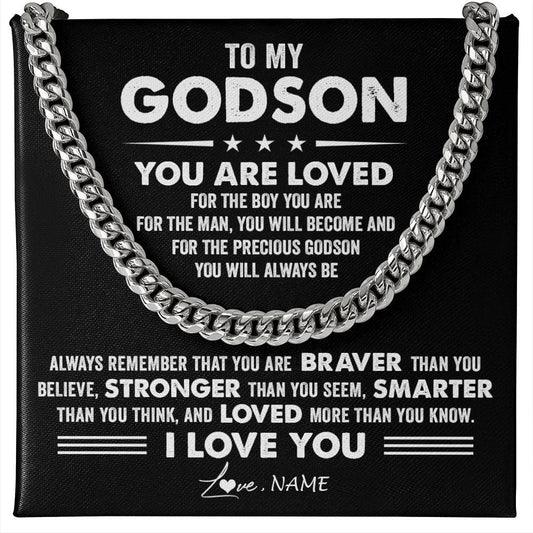 Personalized To My Godson Necklace From Godmother Uncle Aunt Cuban Chain You Are Loved Godchild Birthday Graduation Christmas Customized Gift Box Message Card