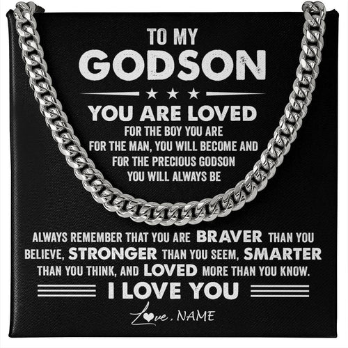 Personalized To My Godson Necklace From Godmother Uncle Aunt Cuban Chain You Are Loved Godchild Birthday Graduation Christmas Customized Gift Box Message Card