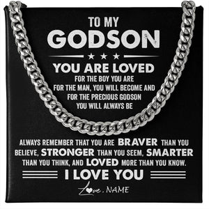 Personalized To My Godson Necklace From Godmother Uncle Aunt Cuban Chain You Are Loved Godchild Birthday Graduation Christmas Customized Gift Box Message Card