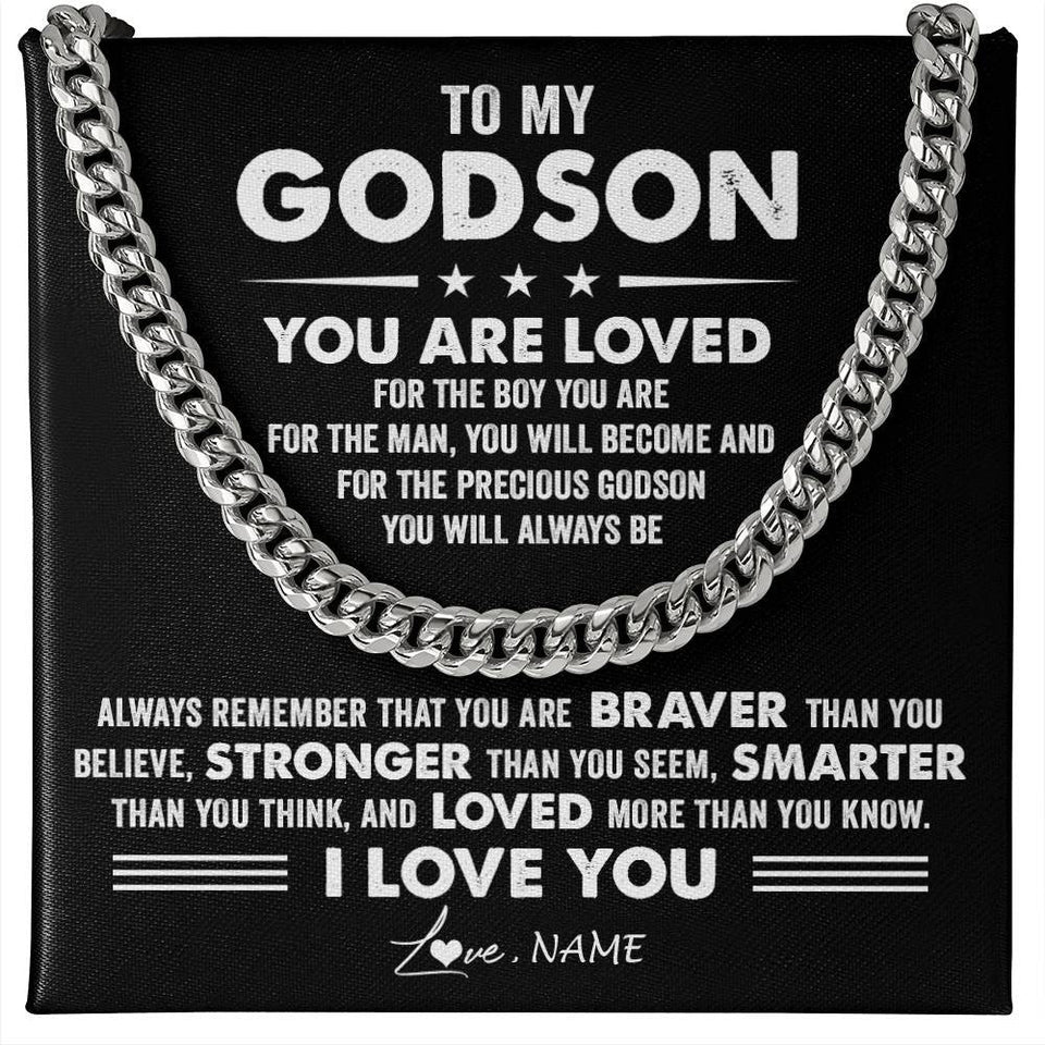 Personalized To My Godson Necklace From Godmother Uncle Aunt Cuban Chain You Are Loved Godchild Birthday Graduation Christmas Customized Gift Box Message Card