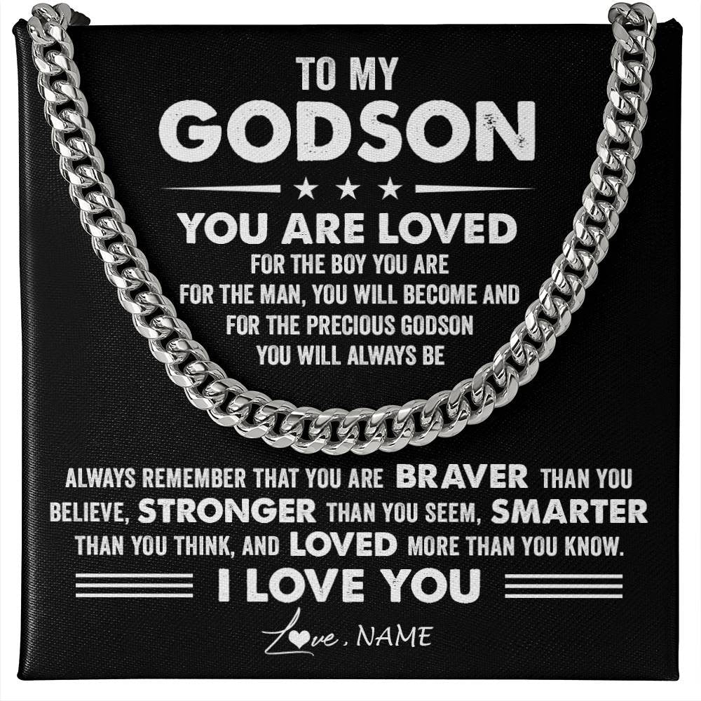 Personalized To My Godson Necklace From Godmother Uncle Aunt Cuban Chain You Are Loved Godchild Birthday Graduation Christmas Customized Gift Box Message Card