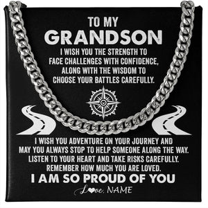 Personalized To My Grandson Cuban Necklace From Grandma I Wish You The Strength Grandson Birthday Graduation Inspirational Customized Gift Box Message Card