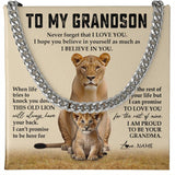Personalized To My Grandson Cuban Necklace From Grandma Never Forget That I Love You Lion Grandson Birthday Christmas Customized Gift Box Message Card