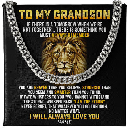 Personalized To My Grandson Cuban Necklace From Grandma Papa I Will Always Love You Lion Grandson Birthday Christmas Customized Gift Box Message Card