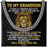 Personalized To My Grandson Cuban Necklace From Grandma Papa I Will Always Love You Lion Grandson Birthday Christmas Customized Gift Box Message Card