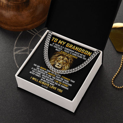 Personalized To My Grandson Cuban Necklace From Grandma Papa I Will Always Love You Lion Grandson Birthday Christmas Customized Gift Box Message Card