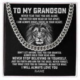Personalized To My Grandson Cuban Necklace From Grandma Papa Never Fear That You Are Alone Lion Grandson Birthday Christmas Customized Gift Box Message Card