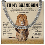 Personalized To My Grandson Cuban Necklace From Grandpa Never Forget That I Love You Lion Grandson Birthday Christmas Customized Gift Box Message Card