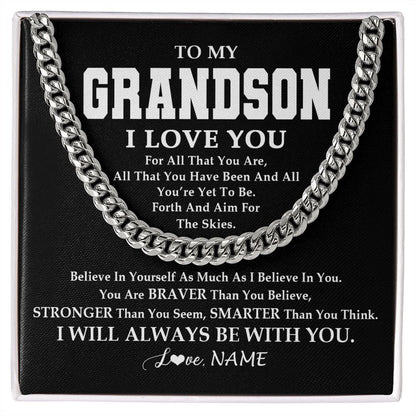 Personalized To My Grandson Necklace Cuban From Grandma Papa Believe In Yourself Grandson Birthday Graduation Christmas Customized Gift Box Message Card