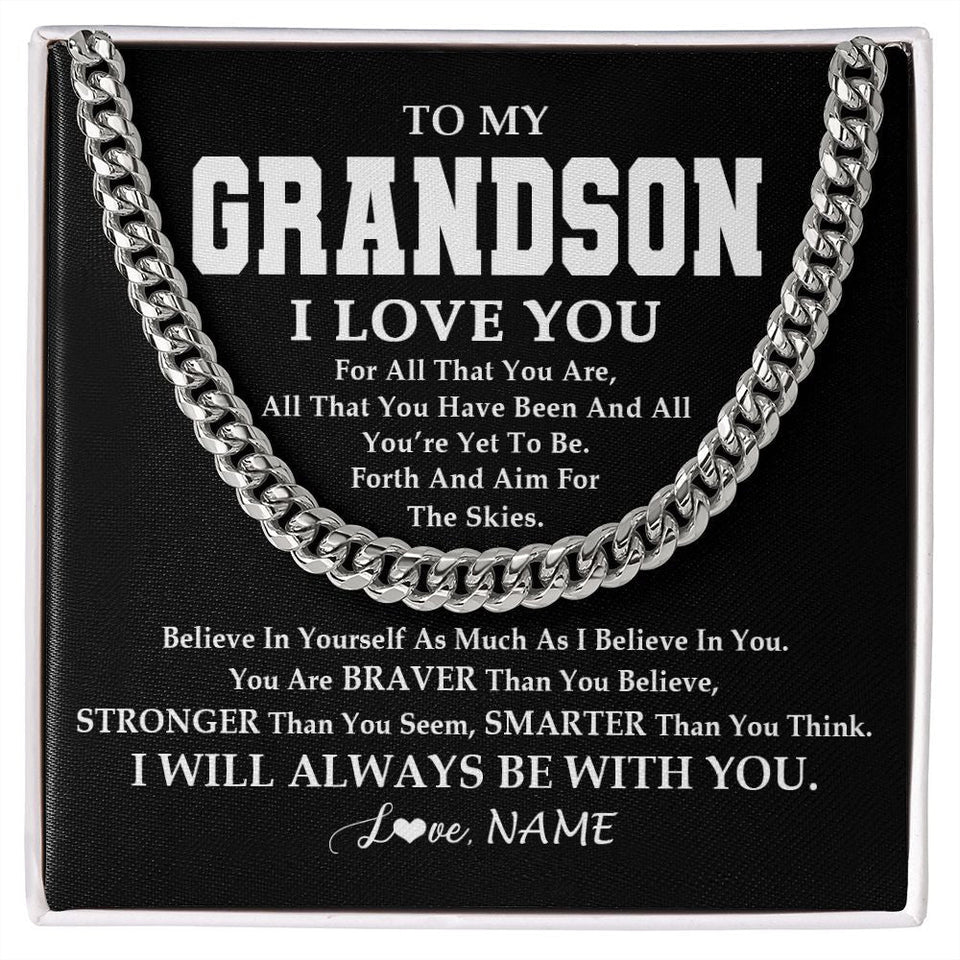 Personalized To My Grandson Necklace Cuban From Grandma Papa Believe In Yourself Grandson Birthday Graduation Christmas Customized Gift Box Message Card