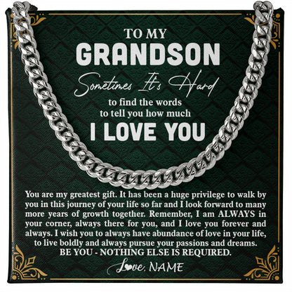 Personalized To My Grandson Necklace Cuban From Grandma Papa You Are My Greatest Gift Grandson Birthday Graduation Christmas Customized Gift Box Message Card