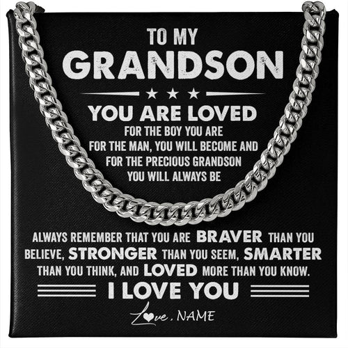 Personalized To My Grandson Necklace From Grandma Papa Cuban Chain You Are Loved Grandson Birthday Graduation Christmas Customized Gift Box Message Card