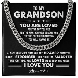 Personalized To My Grandson Necklace From Grandma Papa Cuban Chain You Are Loved Grandson Birthday Graduation Christmas Customized Gift Box Message Card